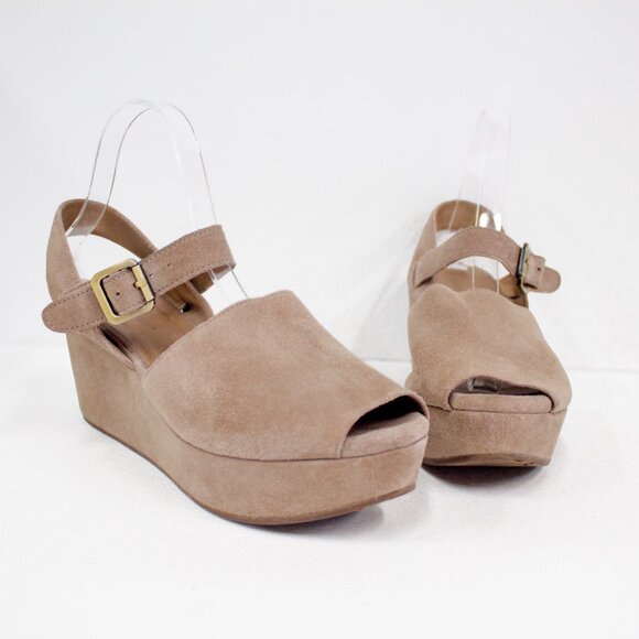 Chocolat Blu Tan Suede Wedge Sandals - Picture 4 of 11